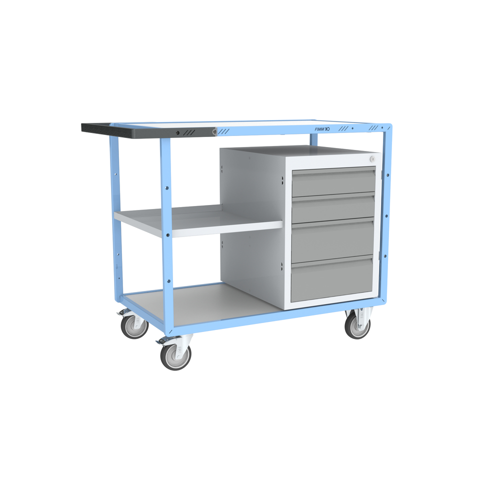 Servante établi équipée, demi plateau tôle + 1 bloc 4 tiroirs, 250 kg - FIMM - 880707105