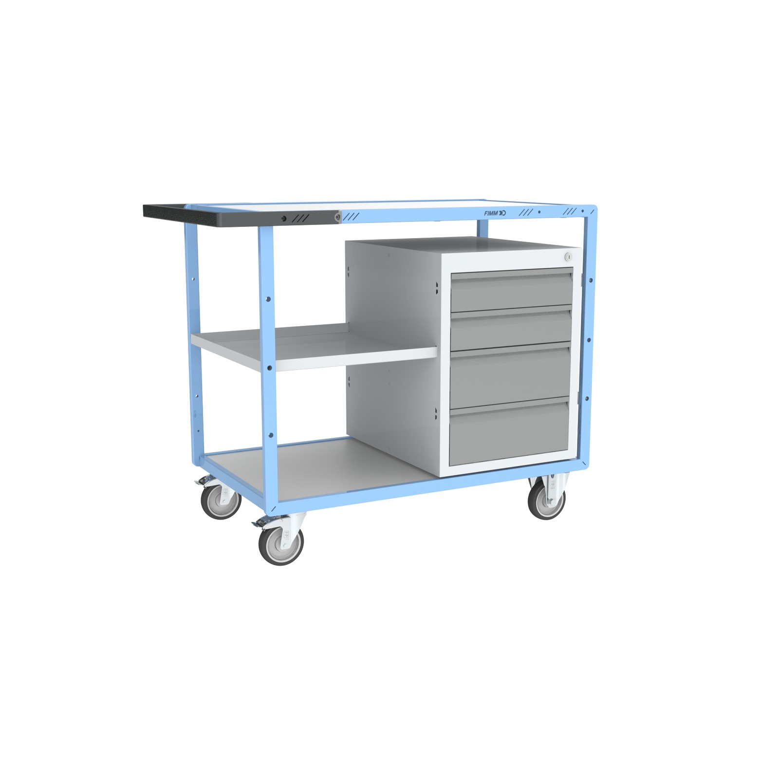 Servante établi équipée, demi plateau tôle + 1 bloc 4 tiroirs, 250 kg - FIMM - 880707105