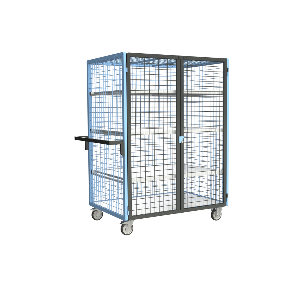 Servante grillagée 4 côtés, verrouillable, avec 3 étagères, plateau bois, 1200x800 mm, 250 kg - FIMM - 880725136