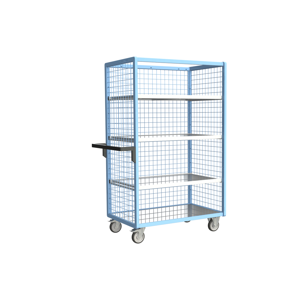 Servante grillagée 3 côtés, avec 3 étagères, plateau tôle galva, 1000x600 mm, 250 kg - FIMM - 880725155