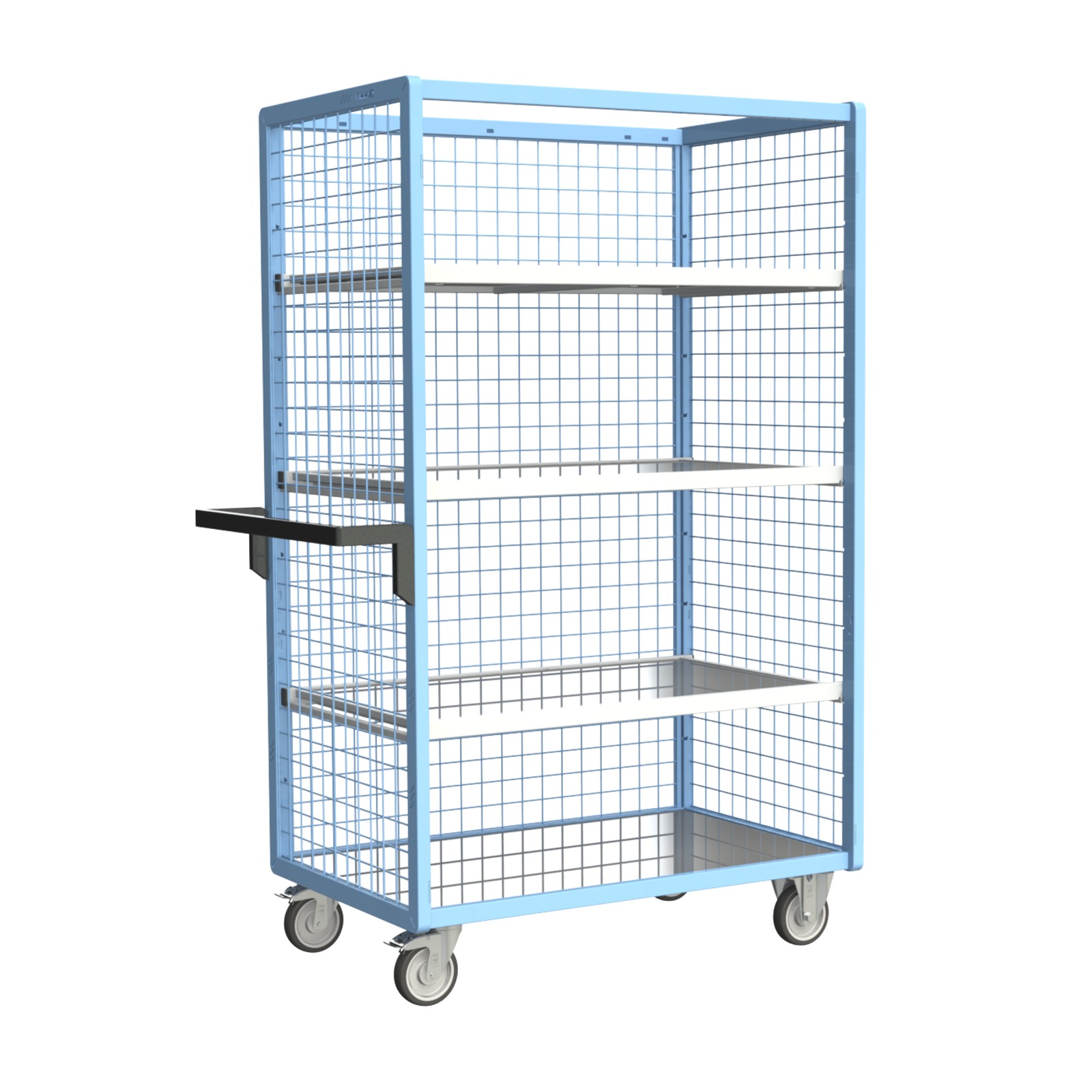 Servante grillagée 3 côtés, avec 3 étagères, plateau tôle galva, 1000x600 mm, 250 kg - FIMM - 880725155