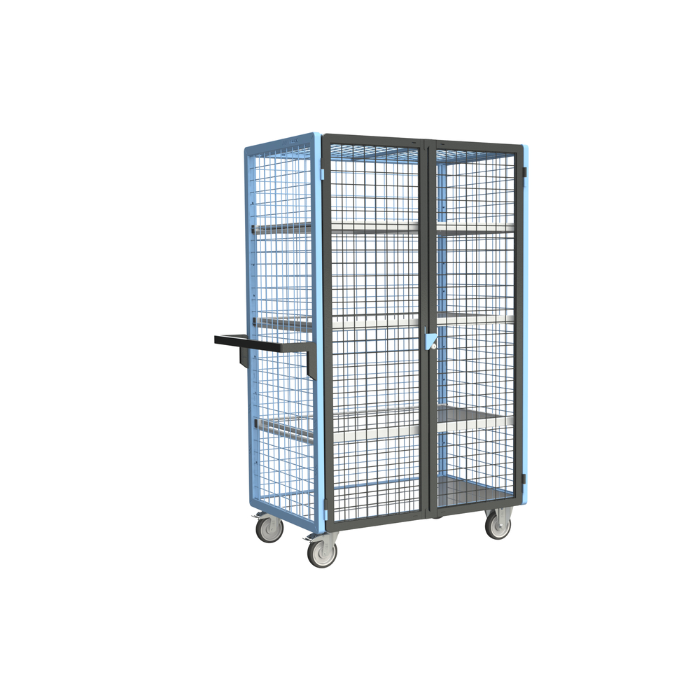 Servante grillagée 4 côtés, verrouillable, avec 3 étagères, plateau tôle galva, 1000x600 mm, 250 kg - FIMM - 880725156