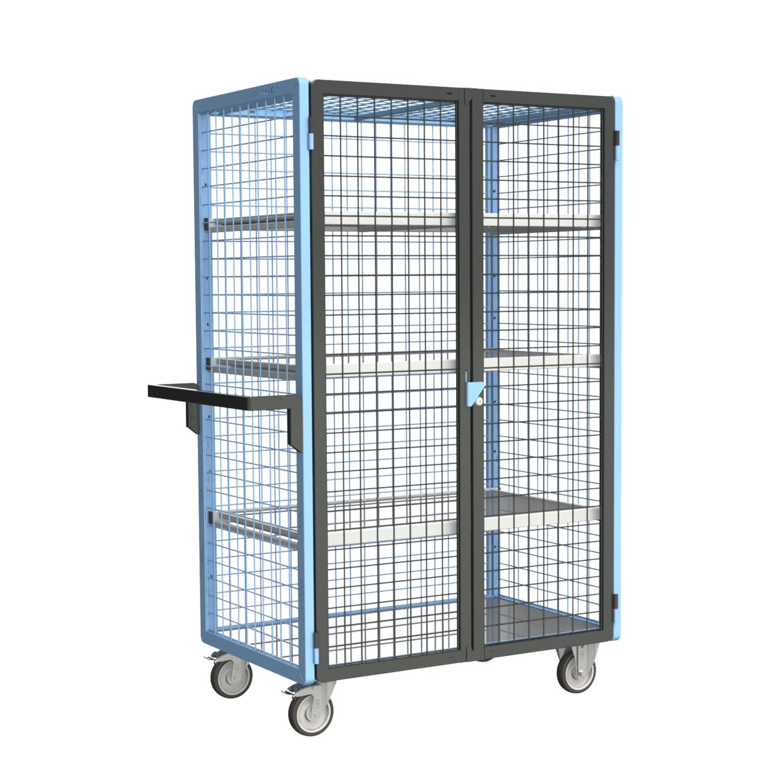 Servante grillagée 4 côtés, verrouillable, avec 3 étagères, plateau tôle galva, 1000x600 mm, 250 kg - FIMM - 880725156