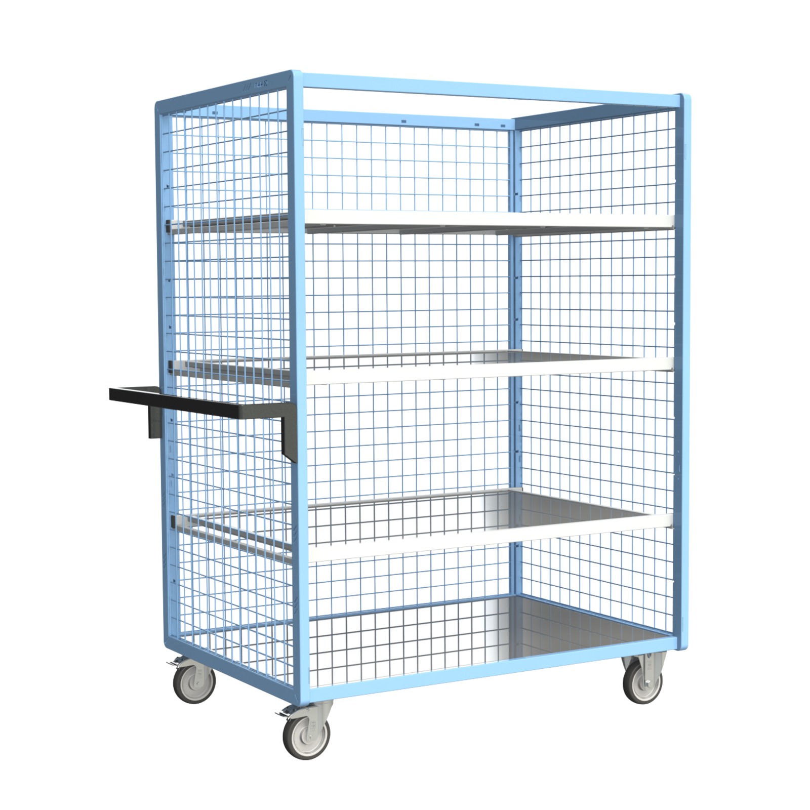 Servante grillagée 3 côtés, avec 3 étagères, plateau tôle galva, 1200x800 mm, 250 kg - FIMM - 880725165