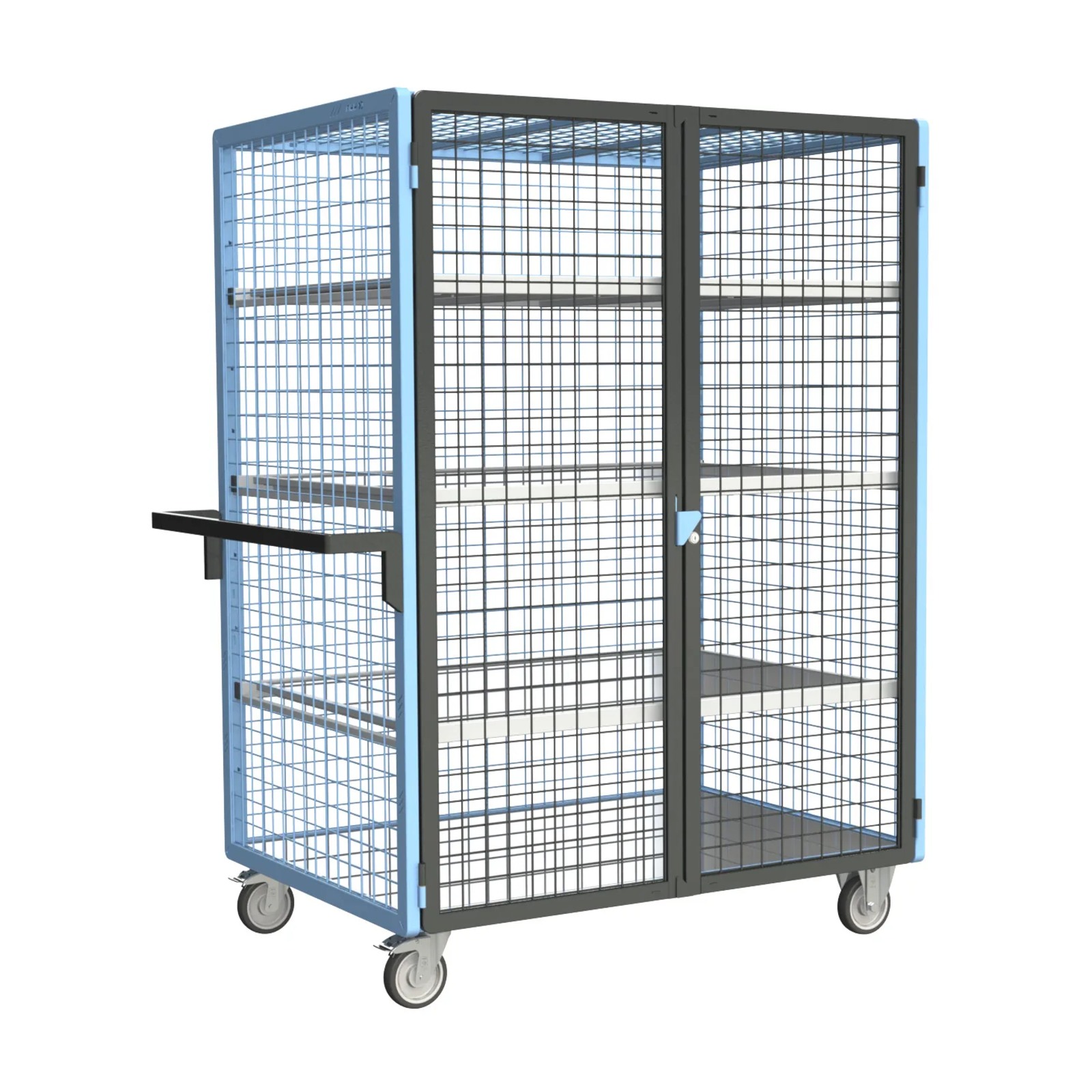 Servante grillagée 4 côtés, verrouillable, avec 3 étagères, plateau tôle galva, 1200x800 mm, 250 kg - FIMM - 880725166