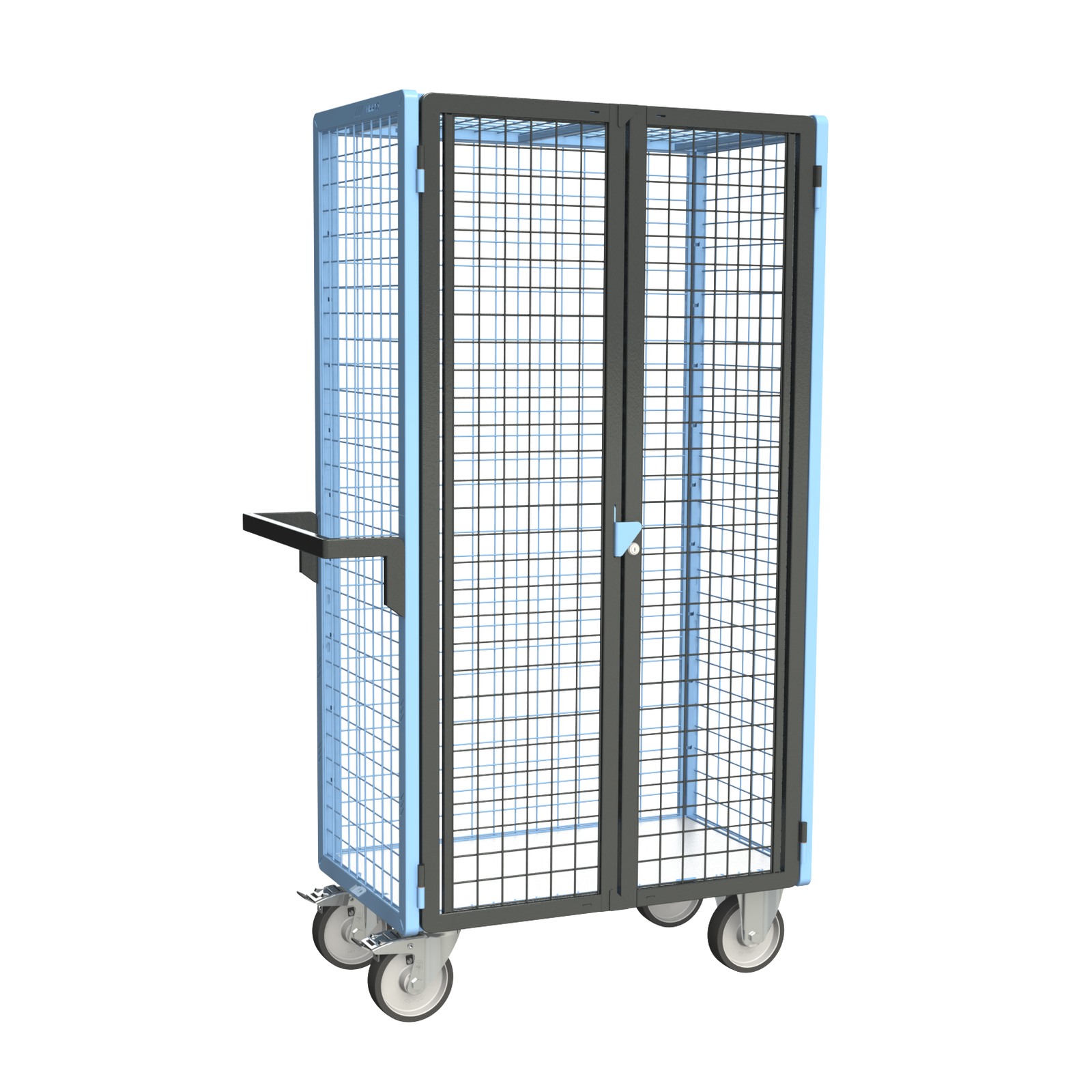 Servante grillagée 4 côtés, verrouillable, plateau bois, 850x500 mm, 500 kg - FIMM - 880725213