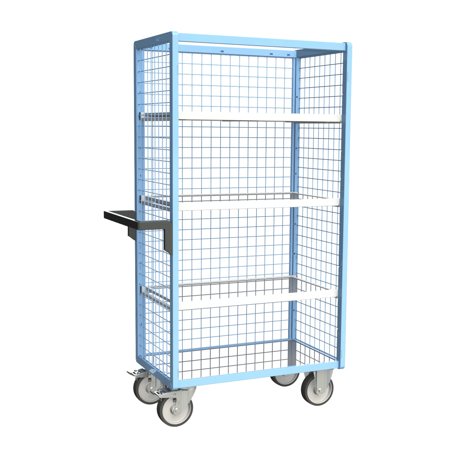 Servante grillagée 3 côtés, avec 3 étagères, plateau tôle galva, 850x500 mm, 500 kg - FIMM - 880725245