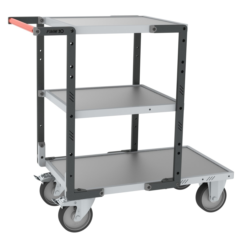 Servante montée 3 plateaux tôle galva + roues TPE 400 kg - FIMM - 886721343