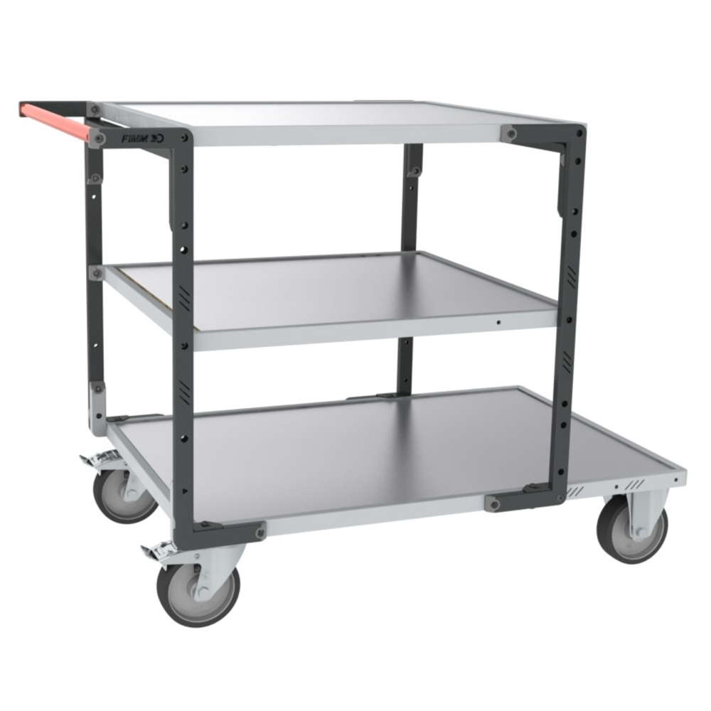 Servante montée 3 plateaux tôle galva + roues TPE 400 kg - FIMM - 886732445