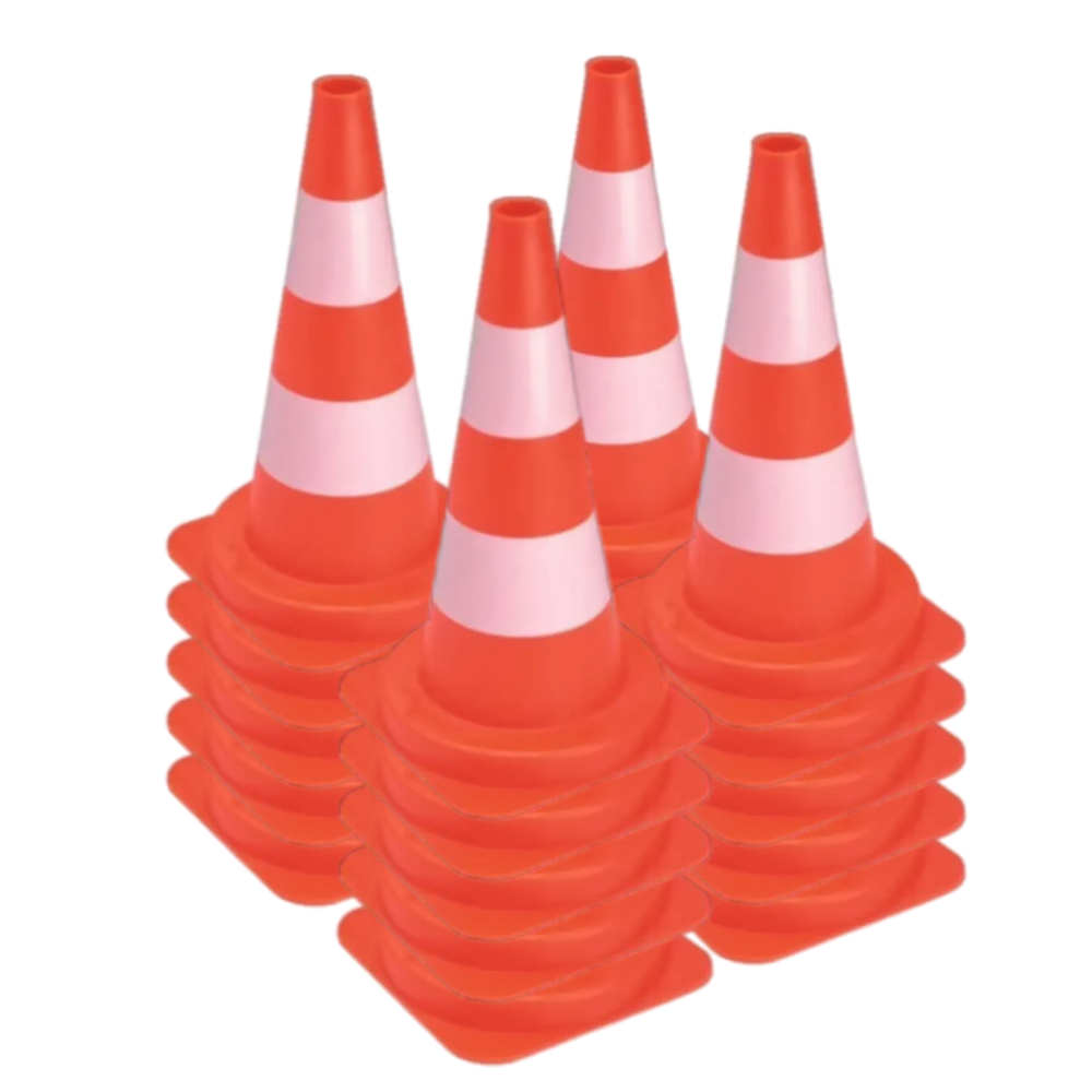 100 cônes de signalisation 50cm PVC recyclé 2 bandes peinture blanche VINMER 148104