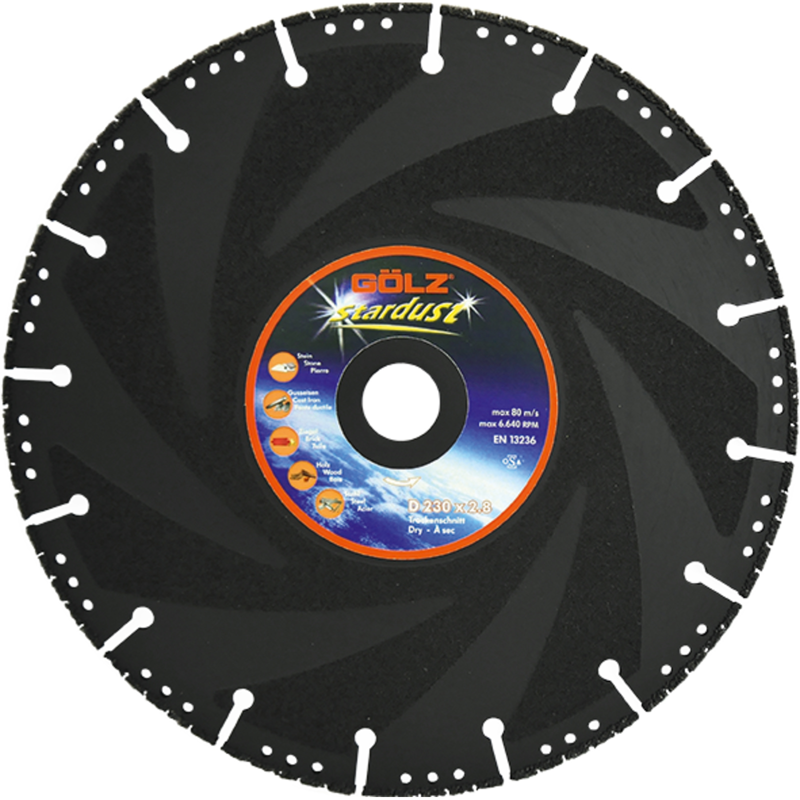 Disque diamant universel 125 mm alésage 22,2 mm segments brasés 3 mm Stardust Universal GOLZ - 03968020125