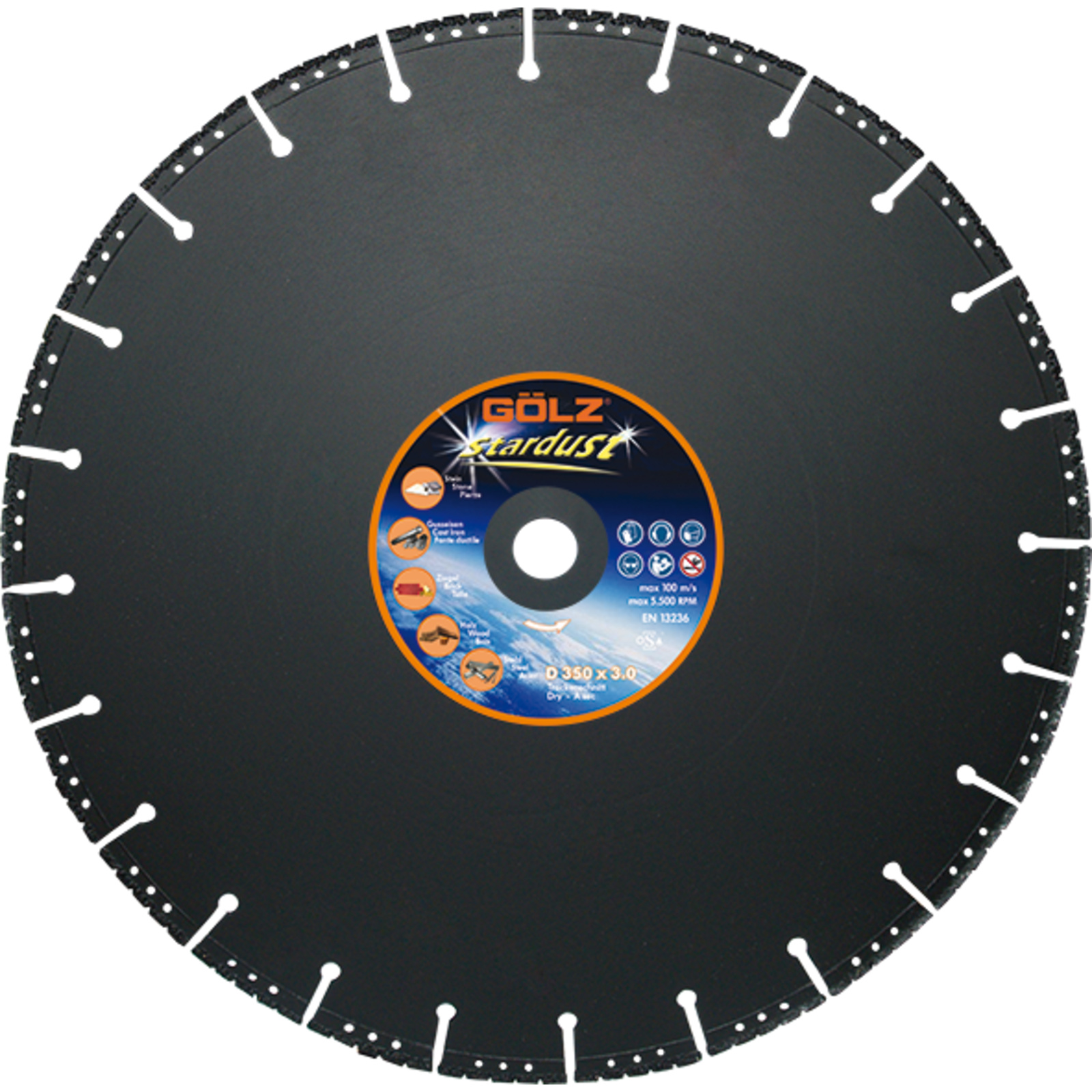 Disque diamant universel coupe rapide Ø267 mm alésage 25,4 mm 40 mm segments Stardust Universal GOLZ - 03968020267CL