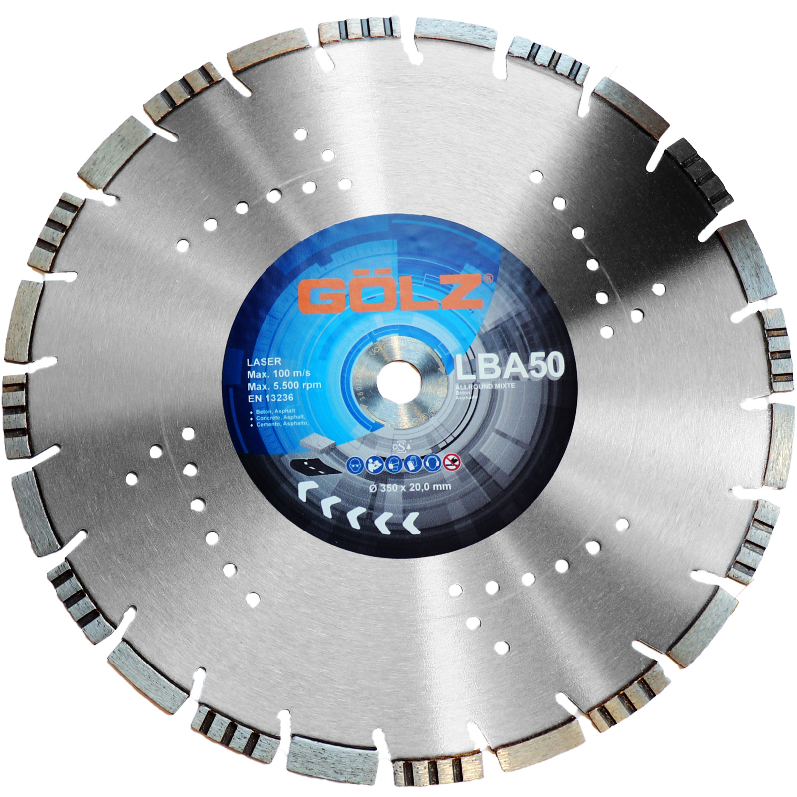 Disque diamant mixte béton/asphalte 350 mm alésage 20 mm 10 mm segments LBA50 GOLZ - 03978500350