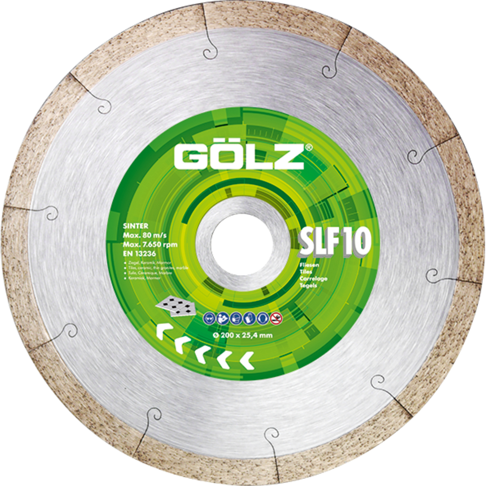 Disque diamant coupe faïence 250 mm alésage 25,4 mm 10 mm segments SLF10 GOLZ - 04973080251