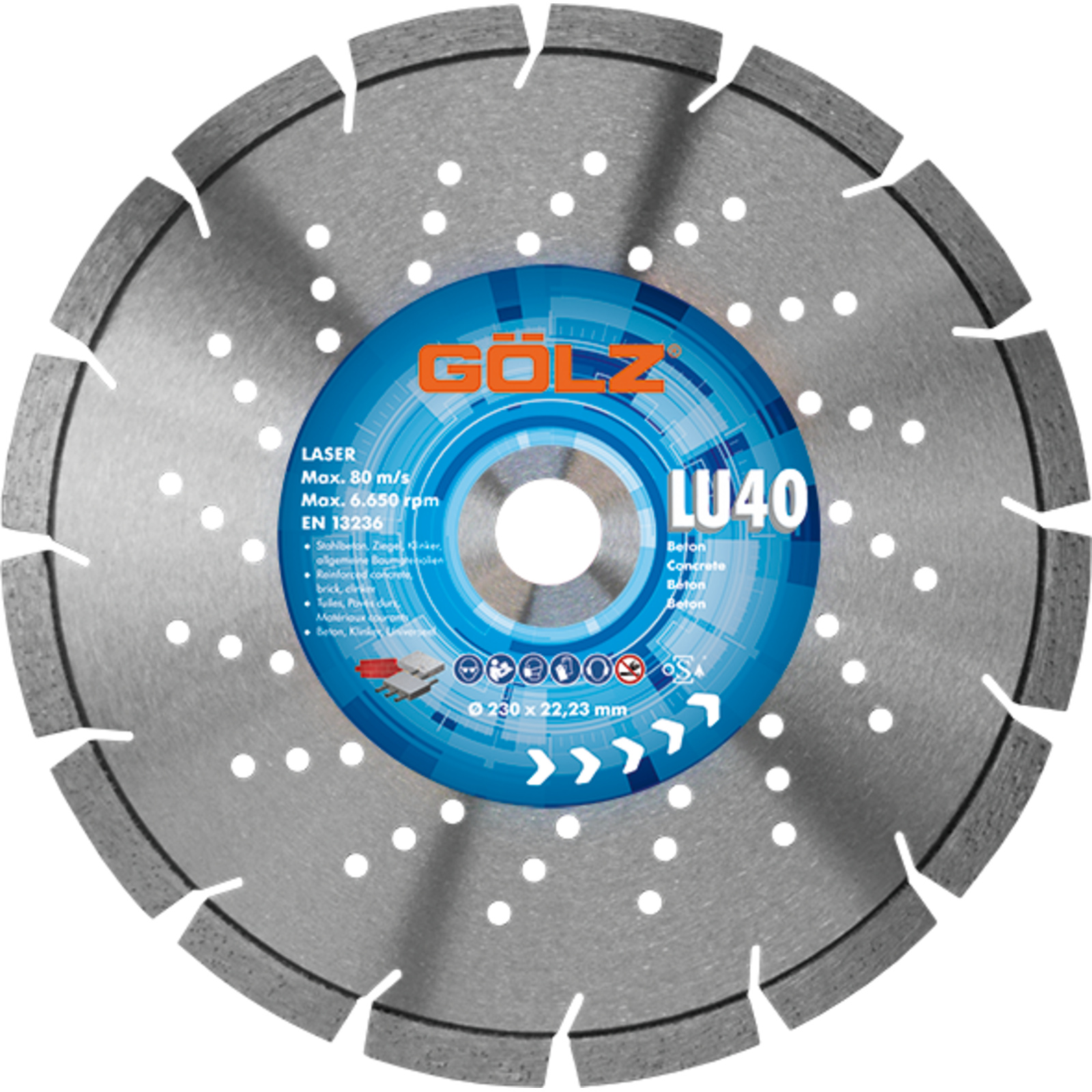 Disque diamant béton 180 mm alésage 22,2 mm 10 mm segments LU-40 GOLZ - 04973640180
