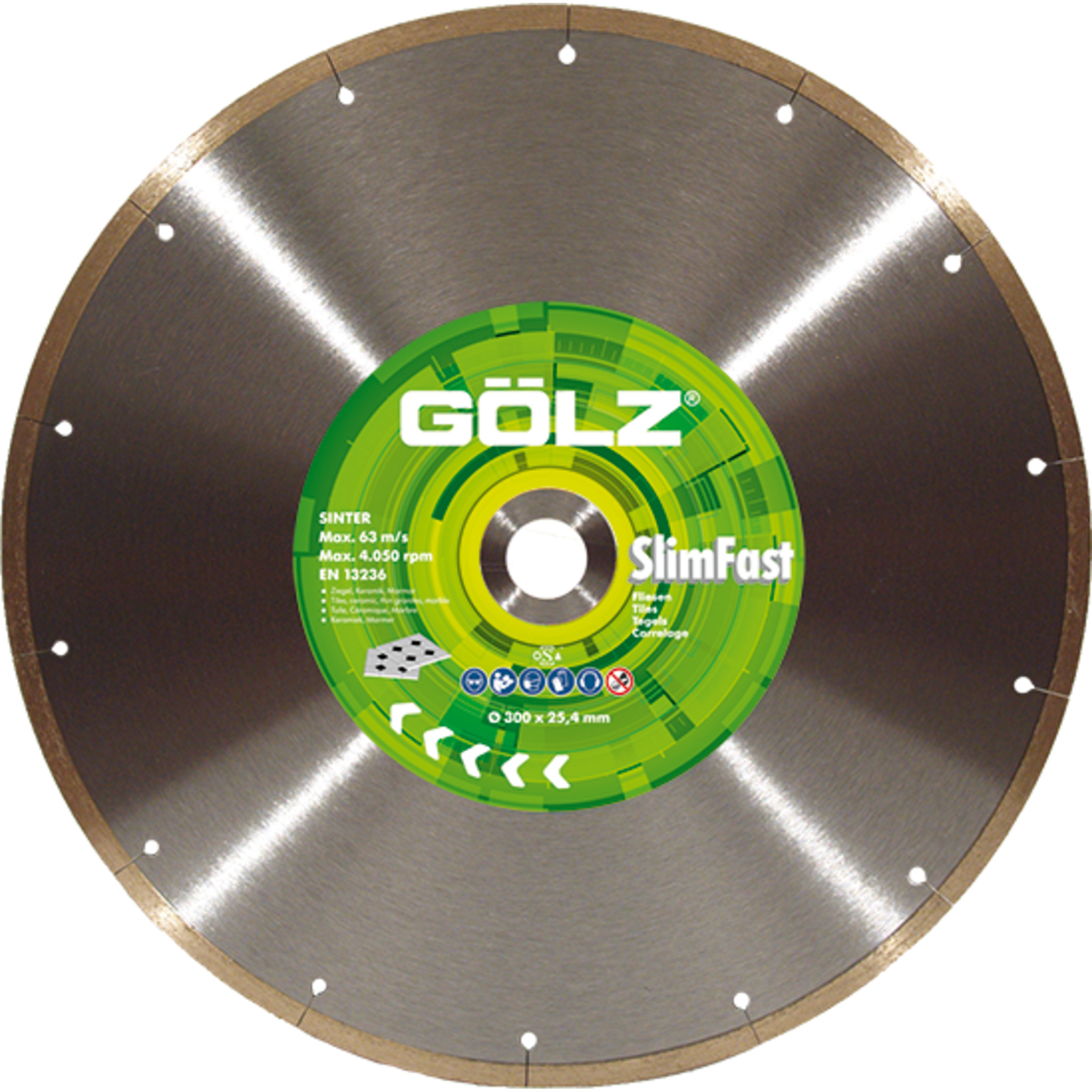 Disque diamant coupe grès cérame ø350 mm alésage 25,4 mm 5 mm segments SlimFast GOLZ - 04978060351