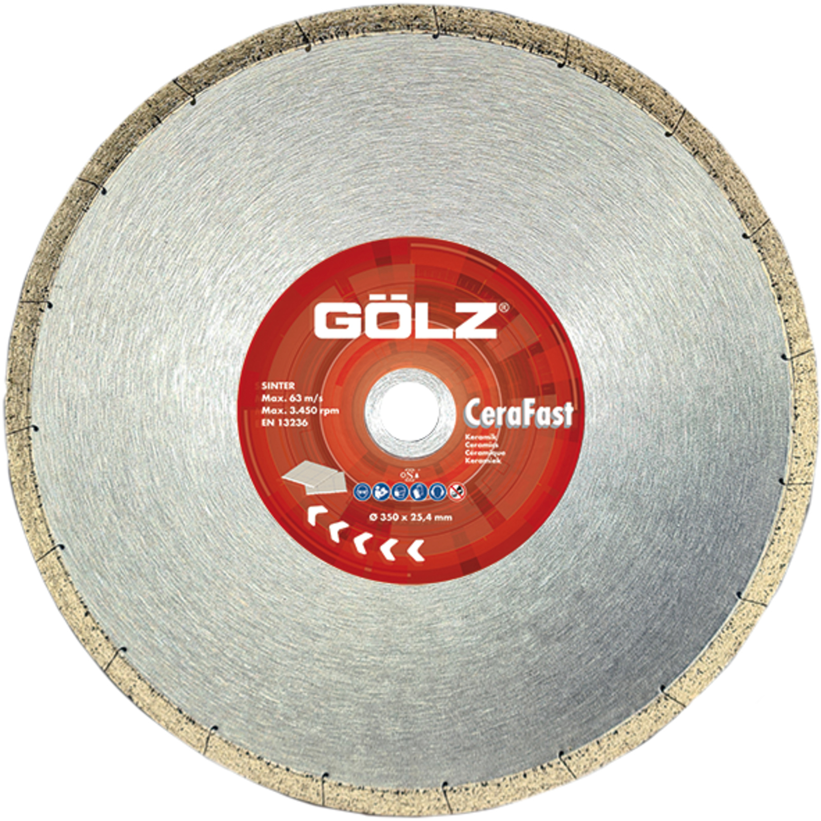 Disque diamant coupe grès cérame 350 mm alésage 25,4 mm 10 mm segments CeraFast GOLZ - 04978100351