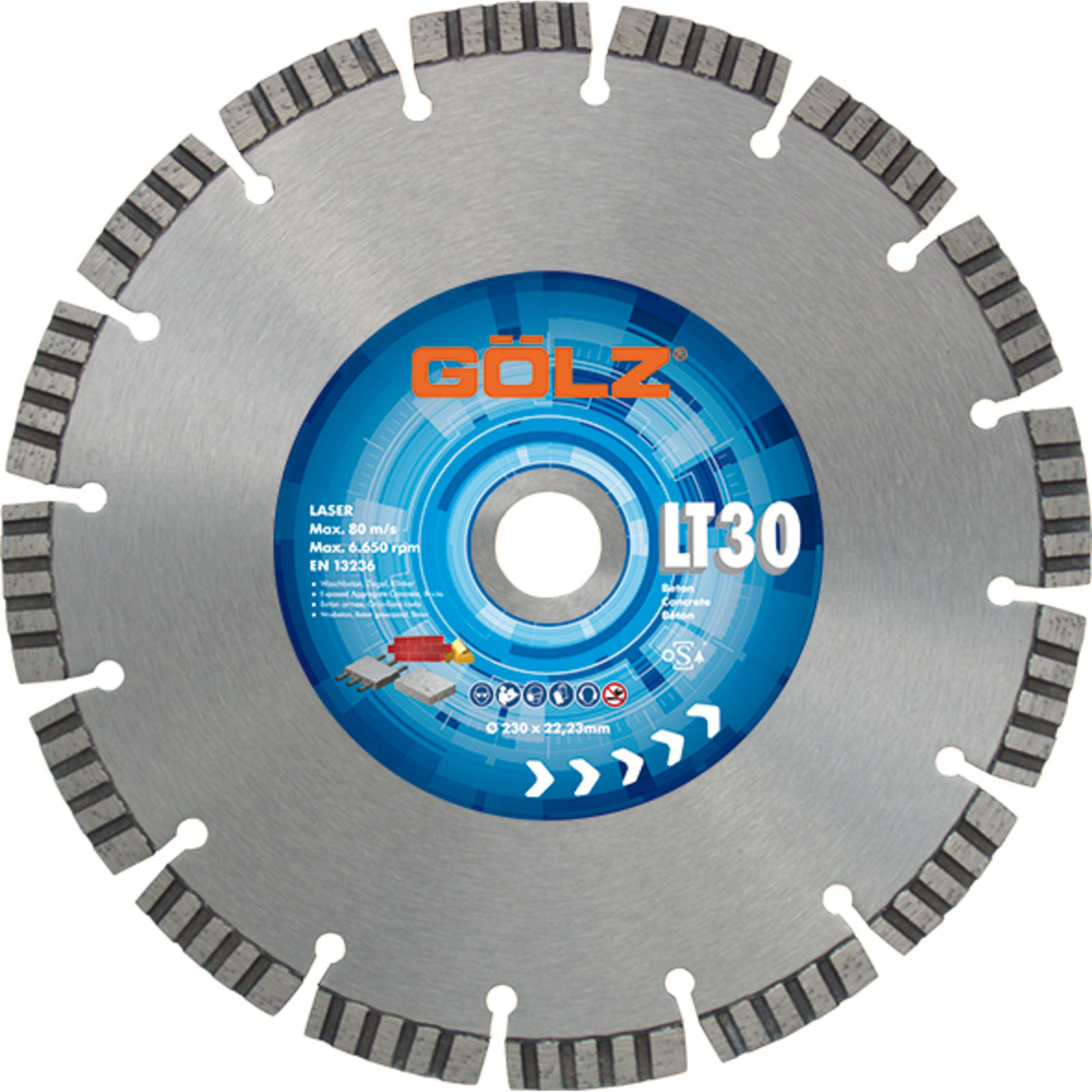 Disque diamant béton 180 mm alésage 22,2 mm segments turbo 10 mm LT-30 GOLZ - 04978350180