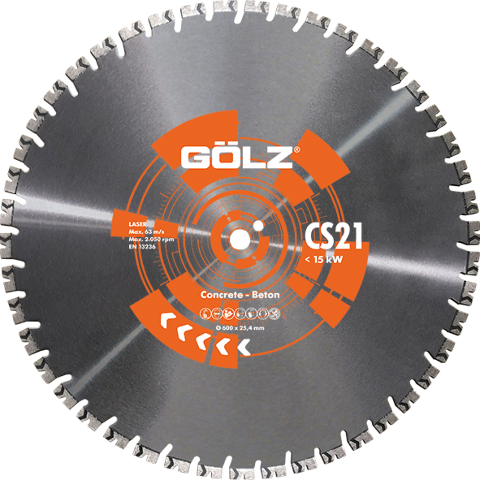 Disque diamant béton armé Ø600 mm alésage 25,4 mm 14 mm segments soudés laser CS21 GOLZ - CS21600