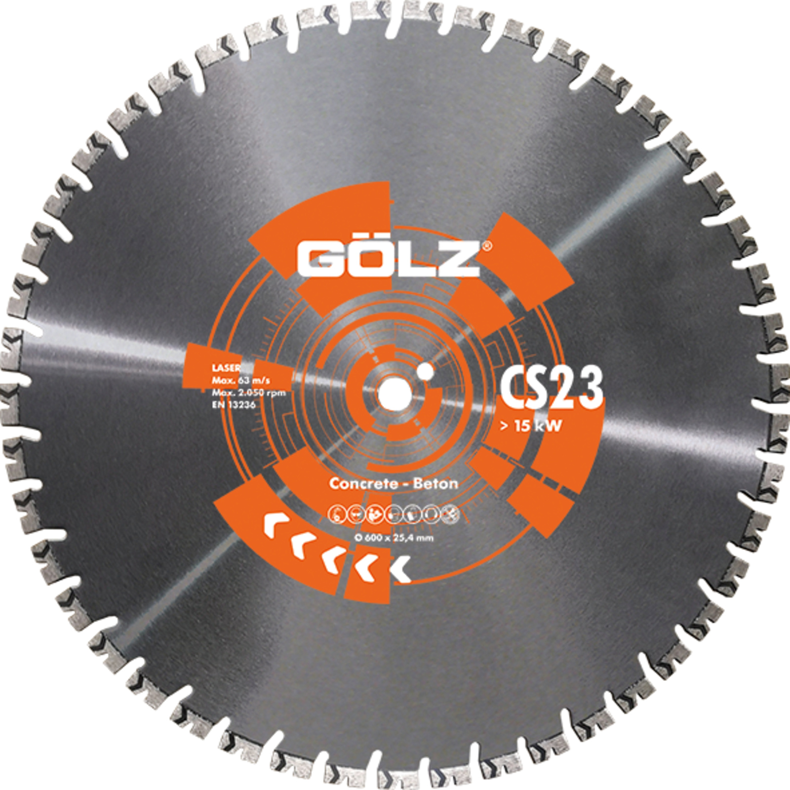 Disque diamant béton armé Ø600 mm alésage 25,4 mm 14 mm segments CS23 GOLZ - CS23600