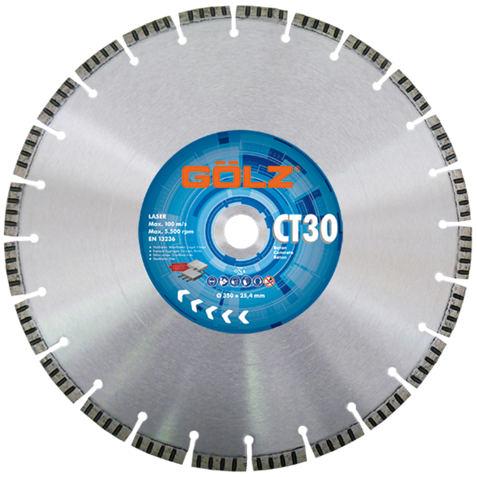 Disque diamant béton turbo 400 mm alésage 25,4 mm 10 mm segments CT-30 GOLZ - CT30401