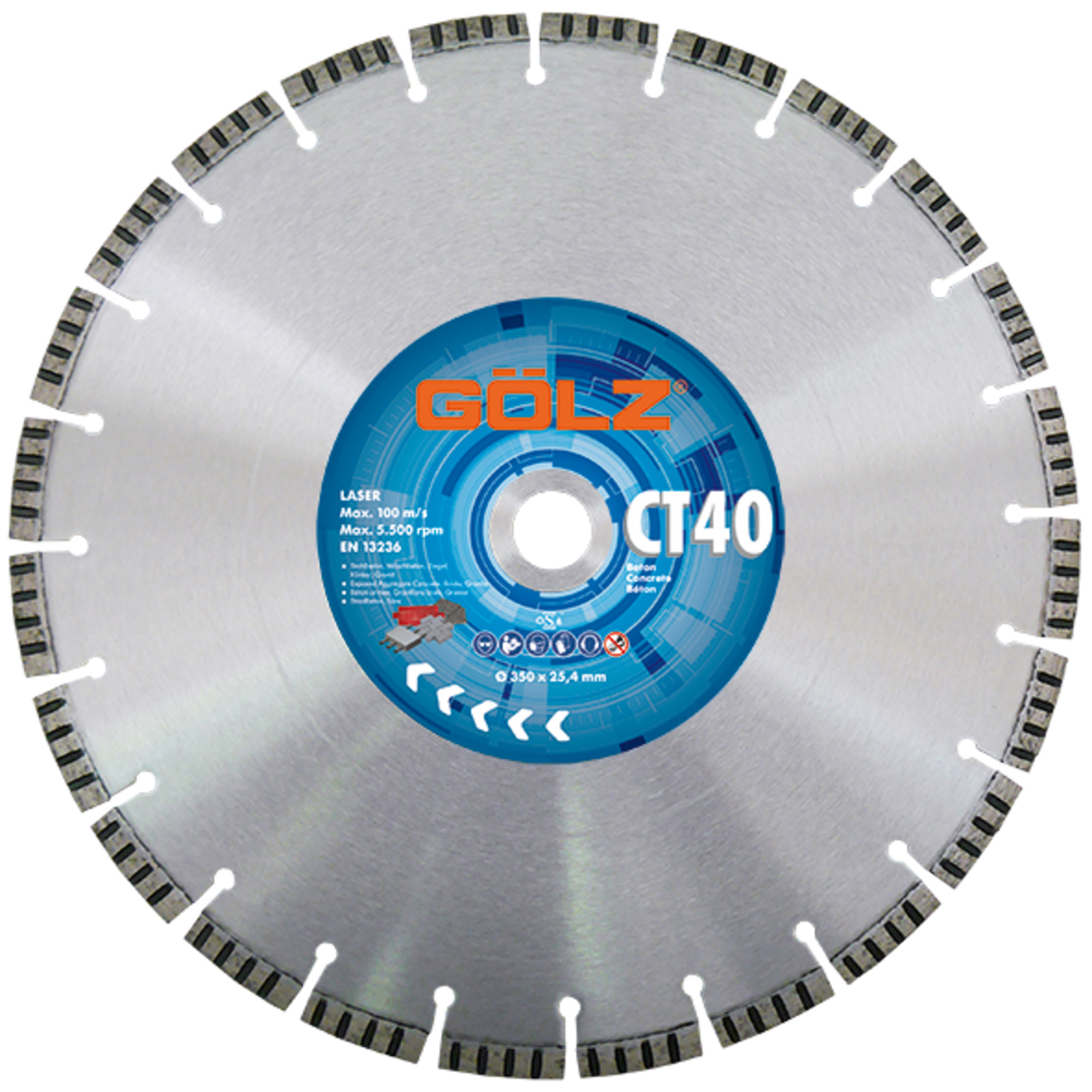 Disque diamant béton 350 mm segment 2,8 mm alésage 25,4 mm CT-40 GOLZ - CT40351