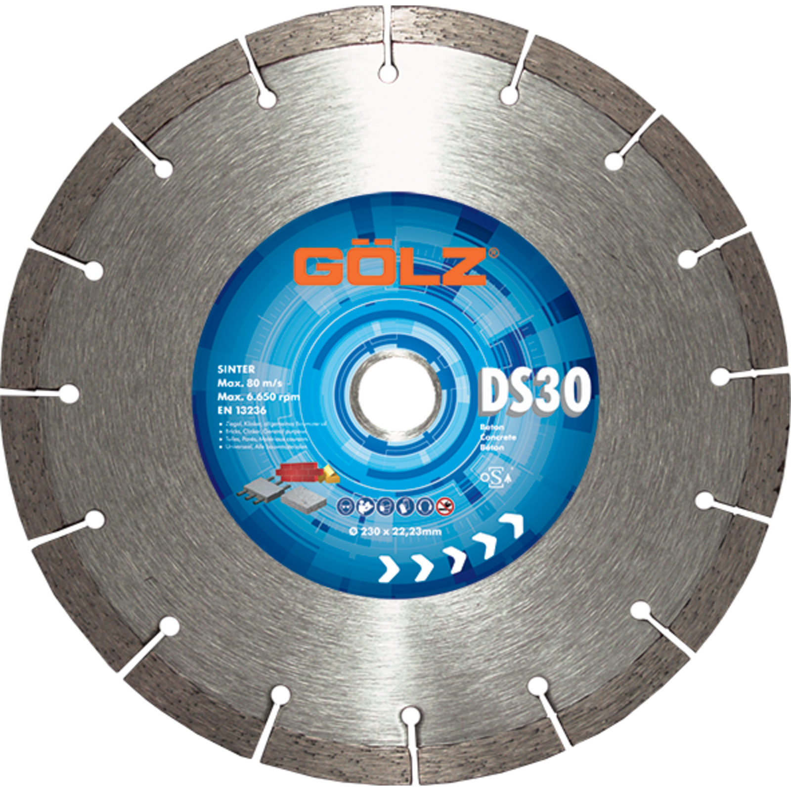 Disque diamant béton universel 180 mm alésage 22,2 mm segments 10 mm DS30 GOLZ - DS30180
