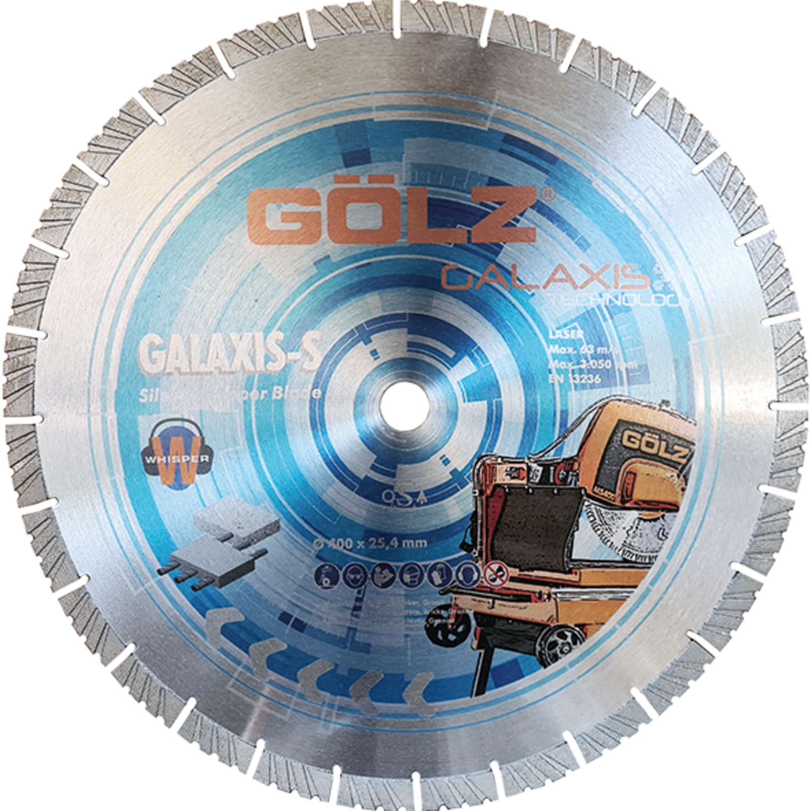 Disque diamant universel 400 mm alésage 25,4 mm segment 15 mm coupe eau GX-S GOLZ - GXS401
