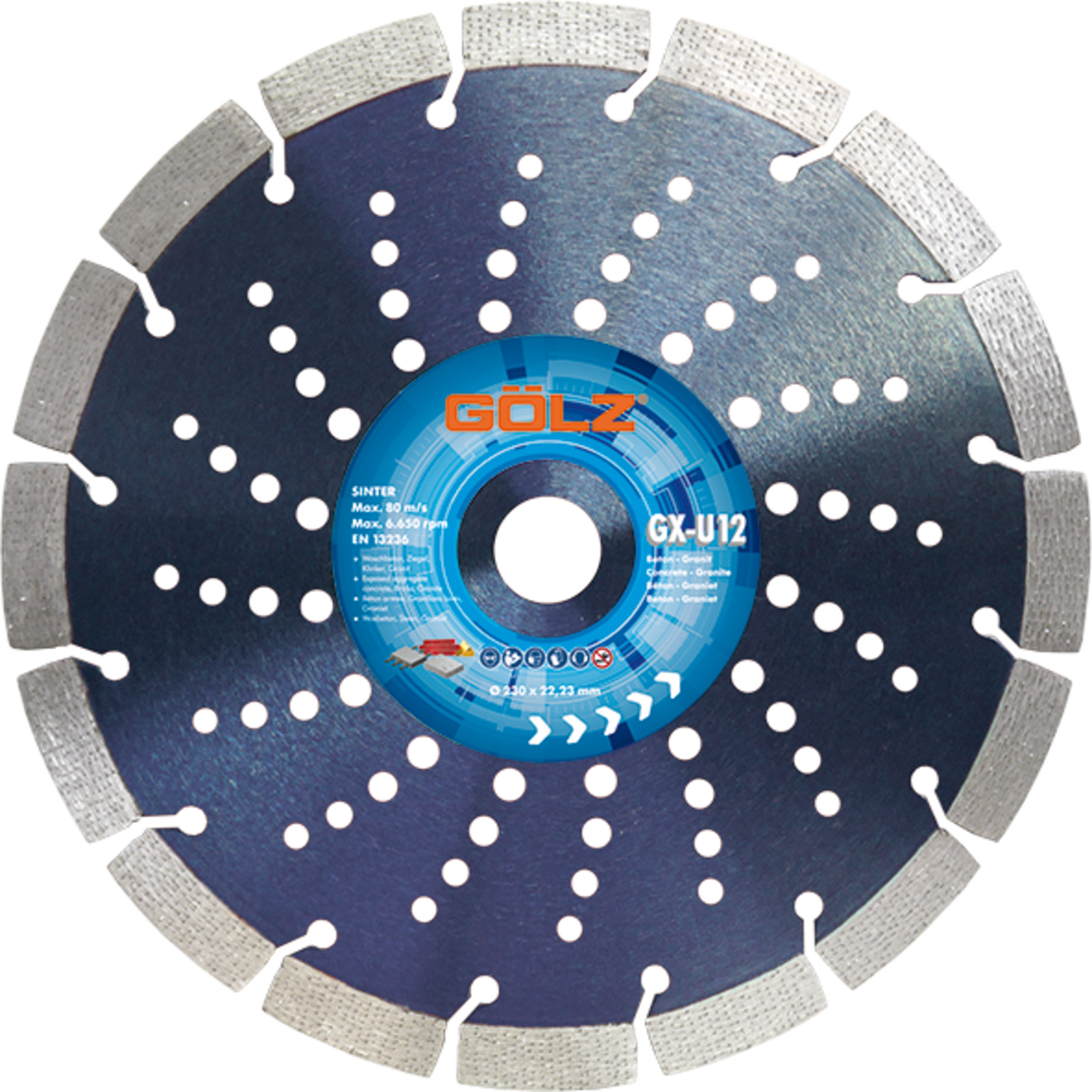 Disque diamant béton granit 230 mm alésage 22,23 mm 12 mm segments GX-U12 GOLZ - GX-U12230