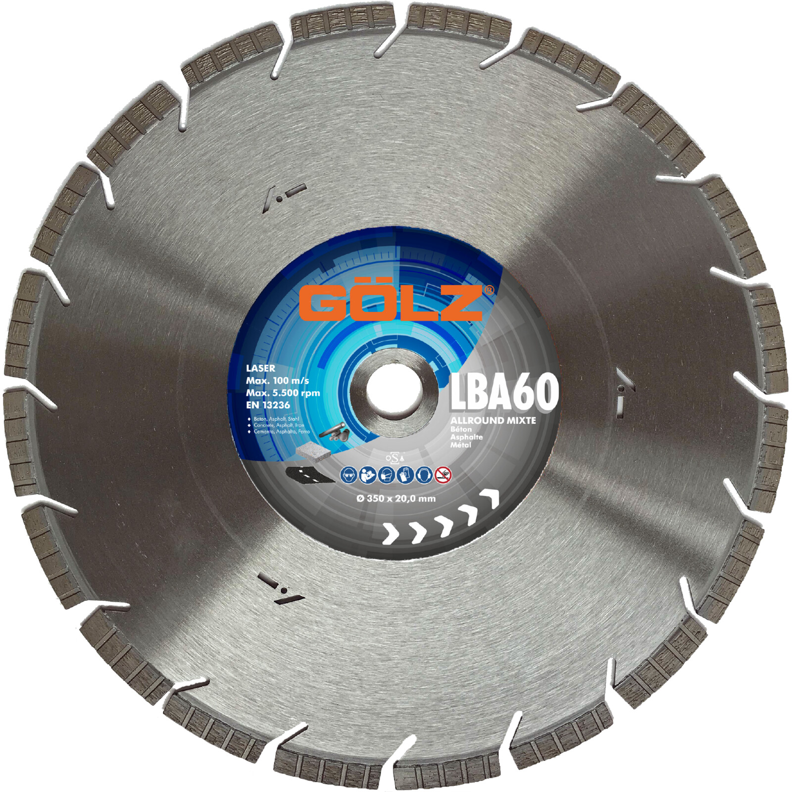 Disque diamant mixte technique Ø300 mm alésage 20 mm segments 10 mm LBA-60 GOLZ - LBA60300
