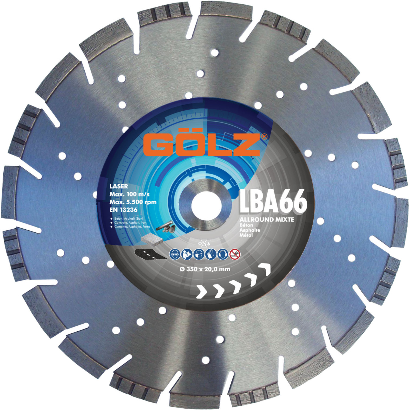 Disque diamant mixte premium plus 350 mm alésage 20 mm 10 mm segments LBA-66 GOLZ - LBA66350
