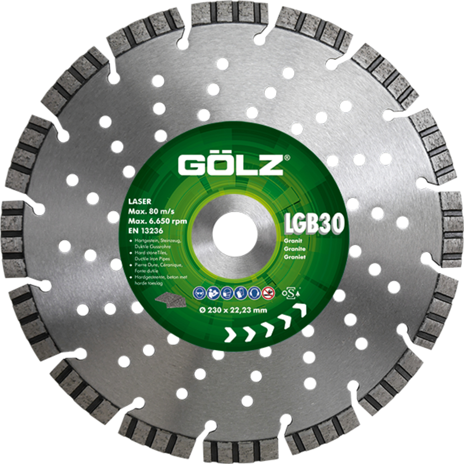Disque diamant granit excellence 125 mm 22,2 mm segments 10 mm LGB30 GOLZ - LGB30125