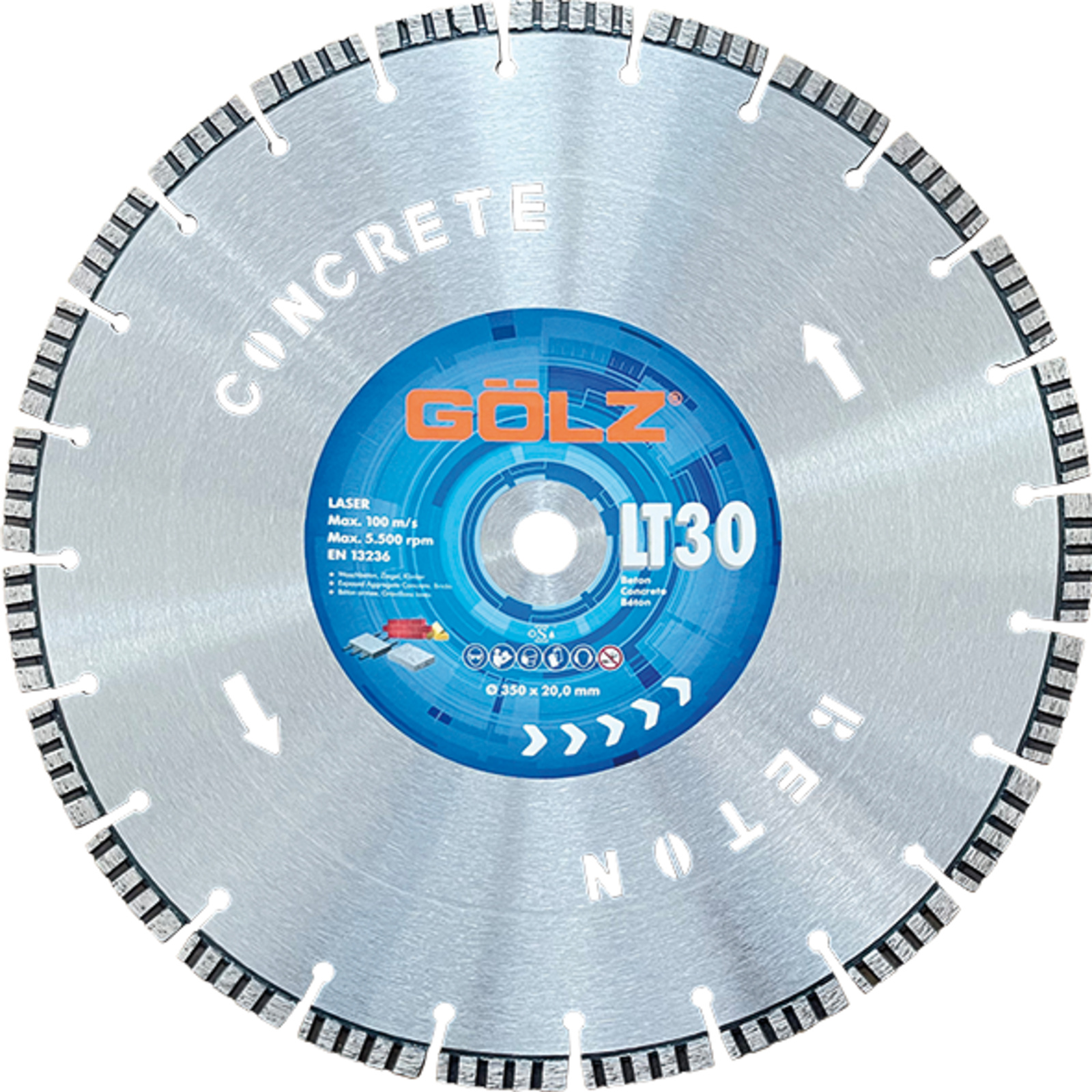 Disque diamant béton turbo 300 mm 3,2 mm alésage 25,4 mm LT-30 GOLZ - LT30301