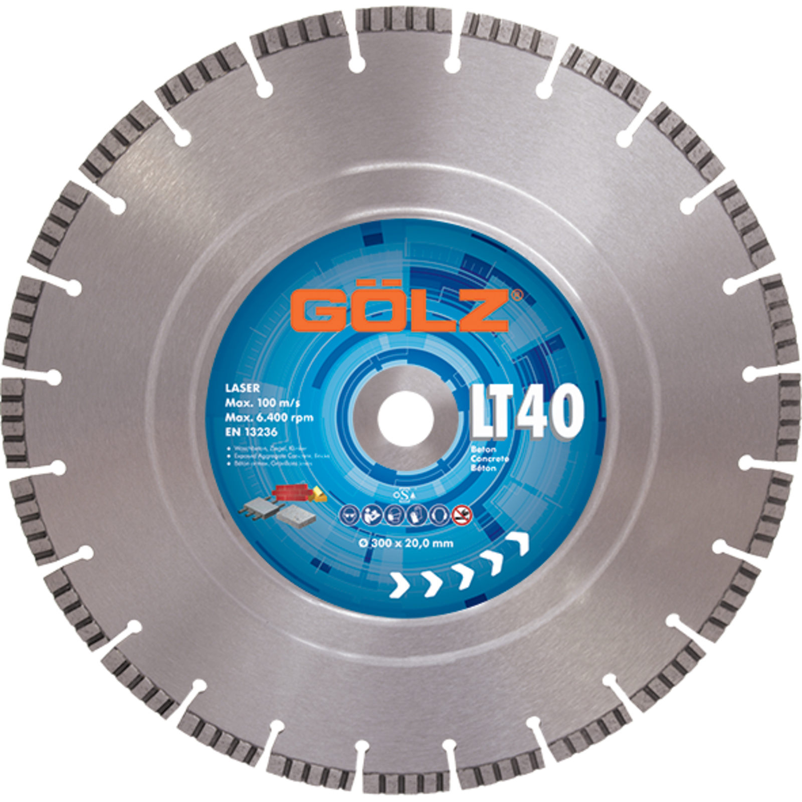 Disque diamant béton 400 mm 3,6 mm 25,4 mm turbo soudé laser LT-40 GOLZ - LT40401