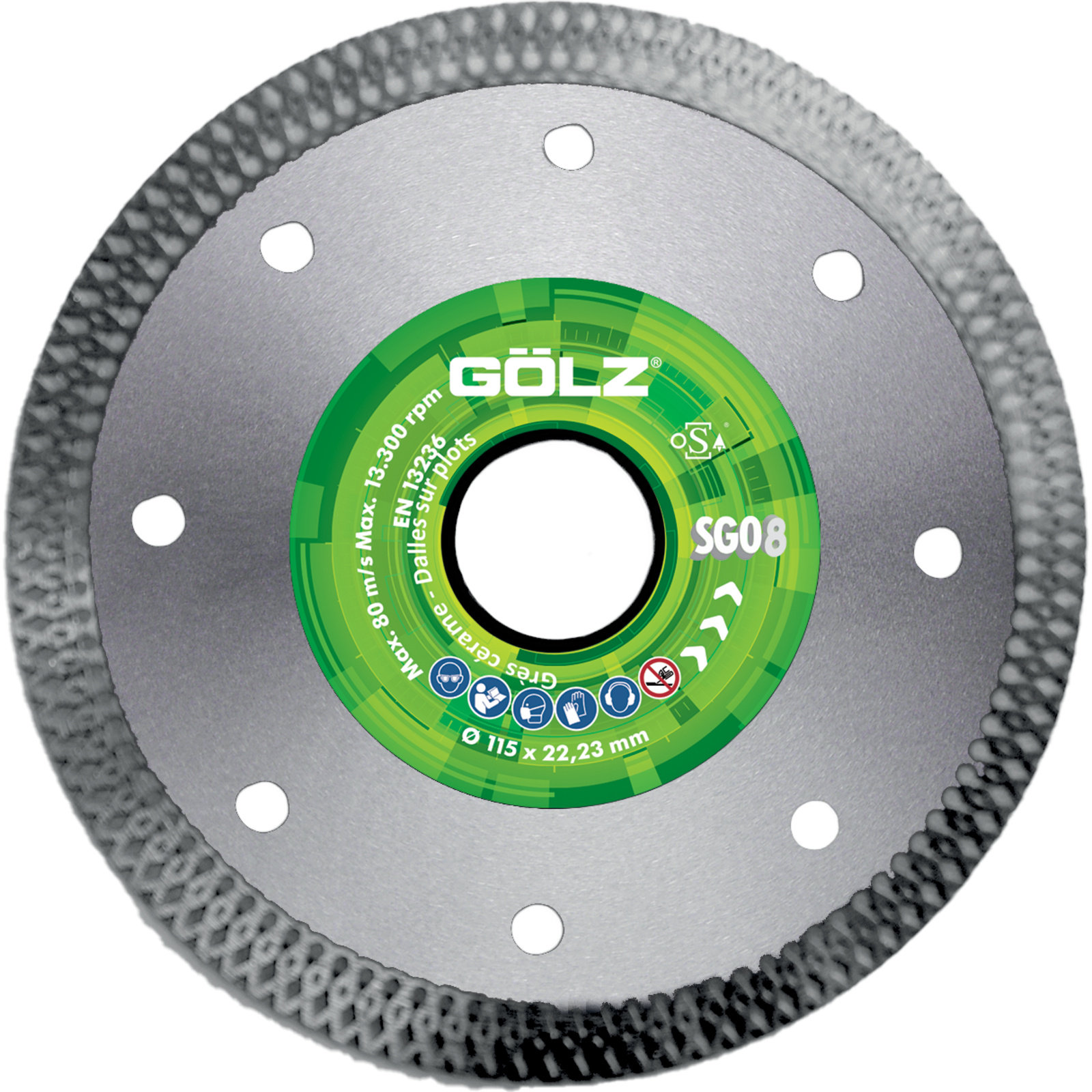 Disque diamant grès cérame Ø200 mm alésage 25,4 mm 10 mm segment SG08 GOLZ - SG08200