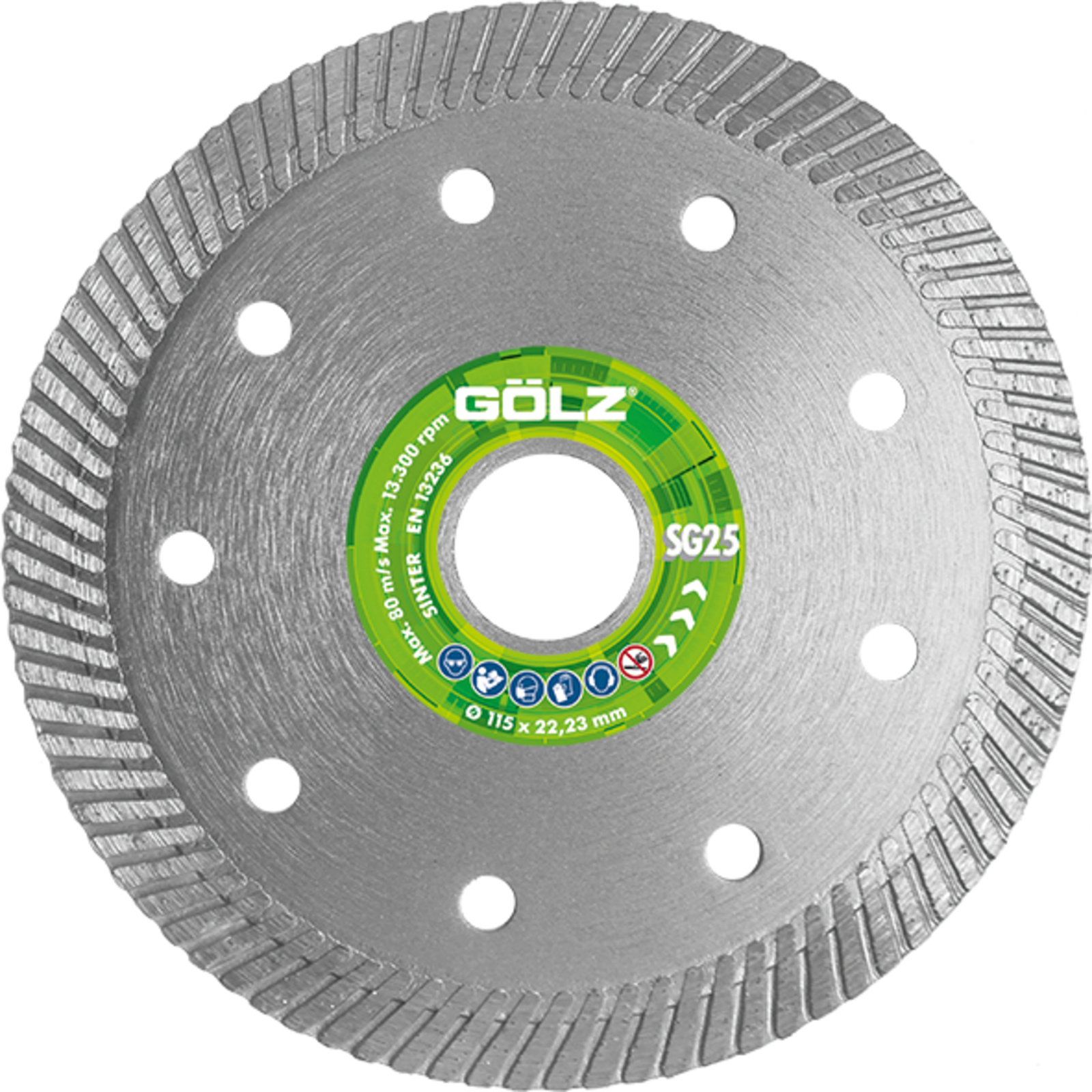 Disque diamant grès cérame 125 mm 22,2 mm segments 10 mm SG25 GOLZ - SG25125