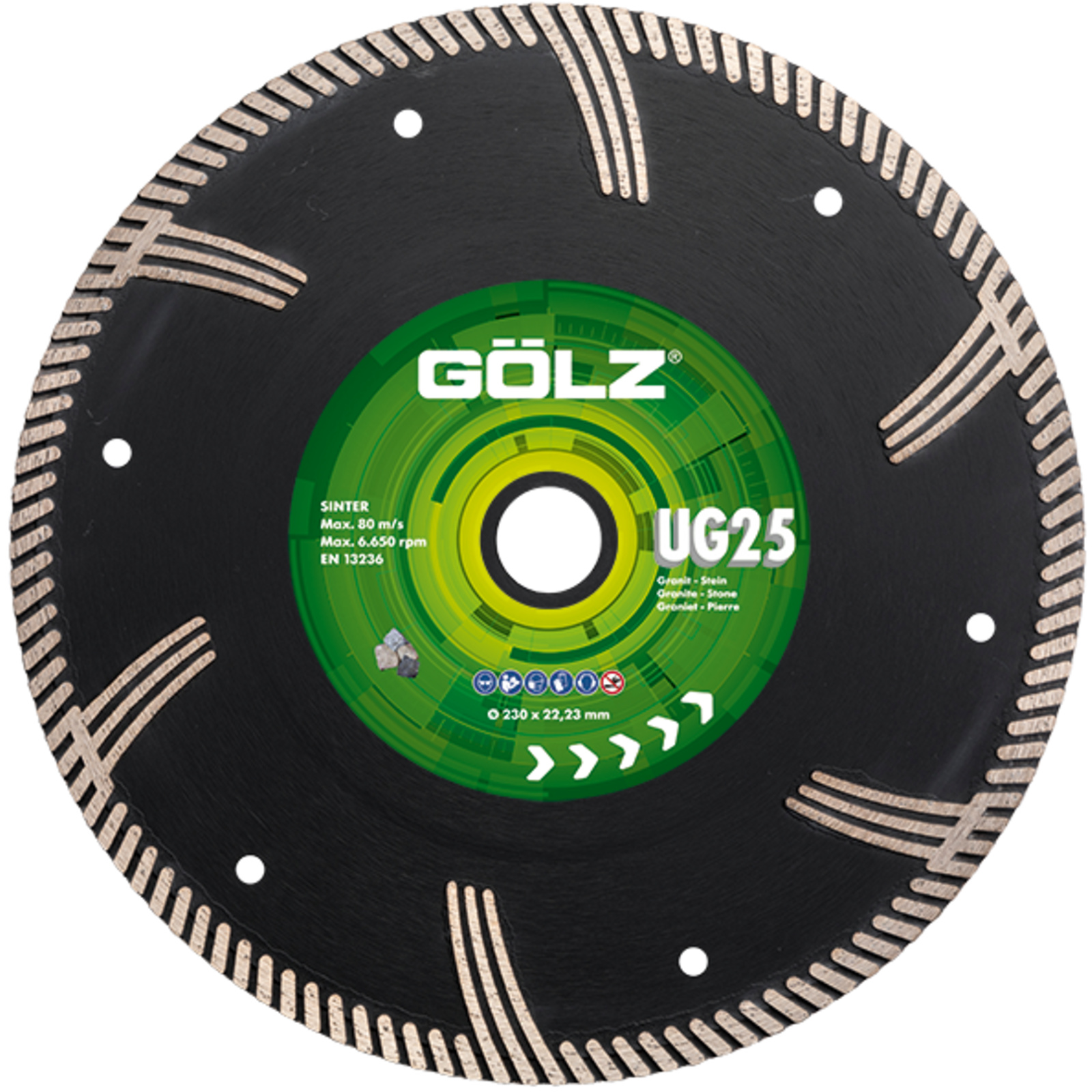 Disque diamant granit turbo 230 mm alésage 22,23 mm 10 mm segments UG25 GOLZ - UG25230