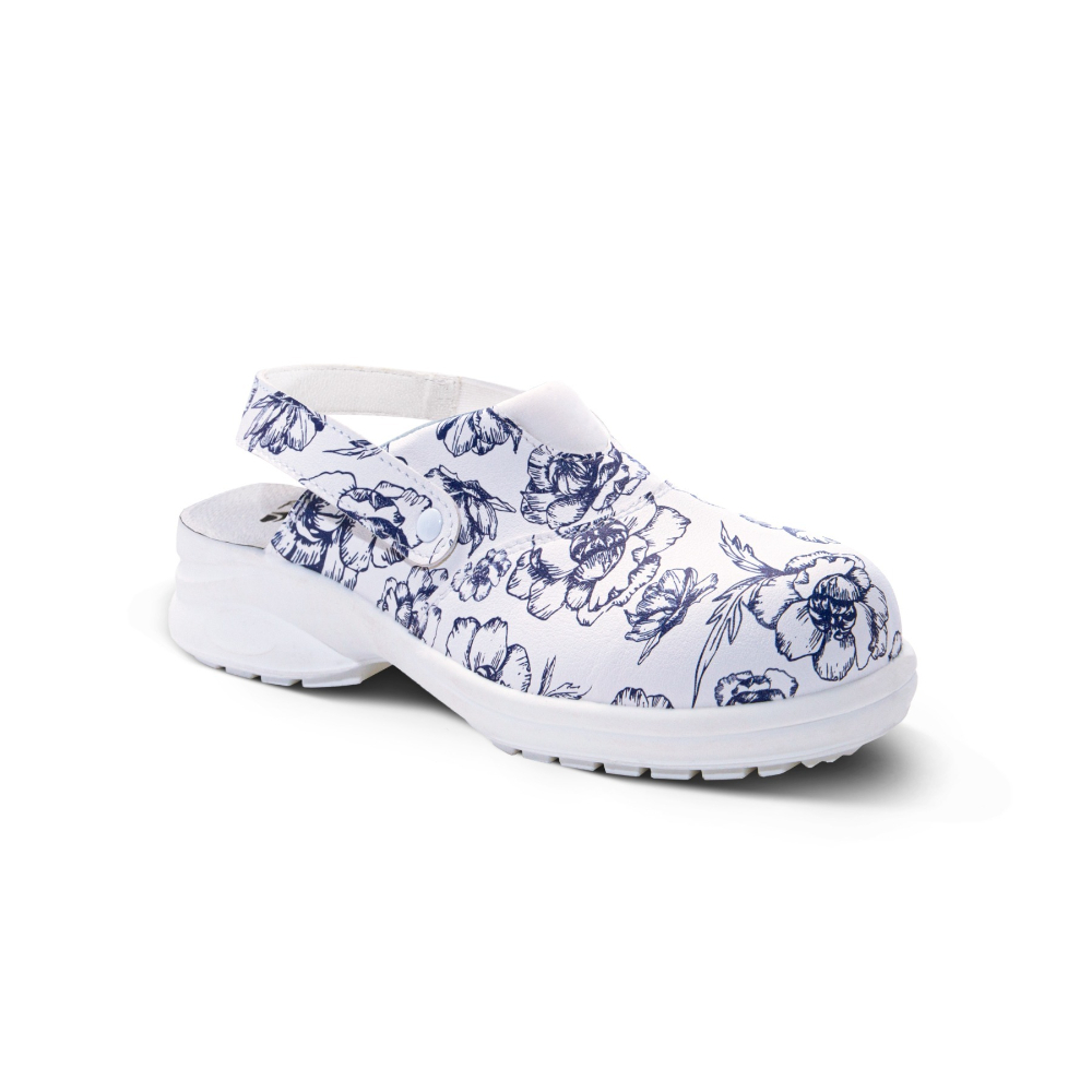 Chaussures basses de sécurité AZALEE INDIGO SB E A SR blanches/motif bleu - GASTON MILLE - AZIN1