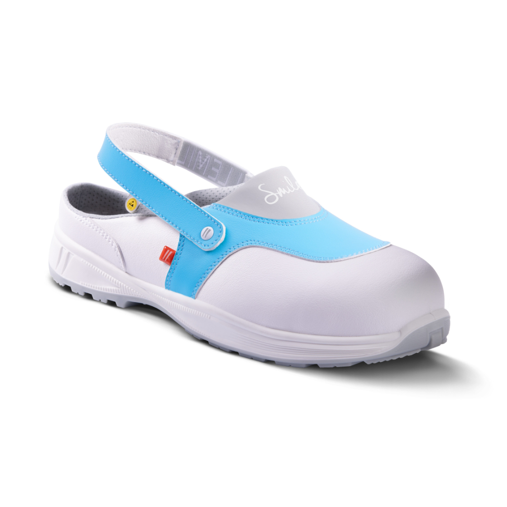 Sabots médicaux LIBERTY SB E A FO SRC ESD blanches/bleues - GASTON MILLE - LHBE1