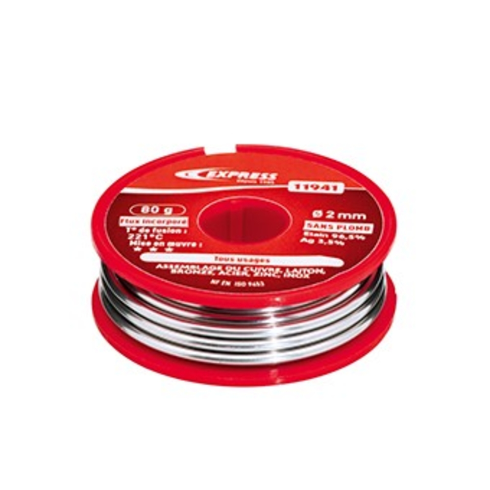 SOUDURE ÉTAIN - 96,5 % D’ÉTAIN - 3,5 % AG / SANS PLOMB - Ø 2 MM - EXPRESS - 11945