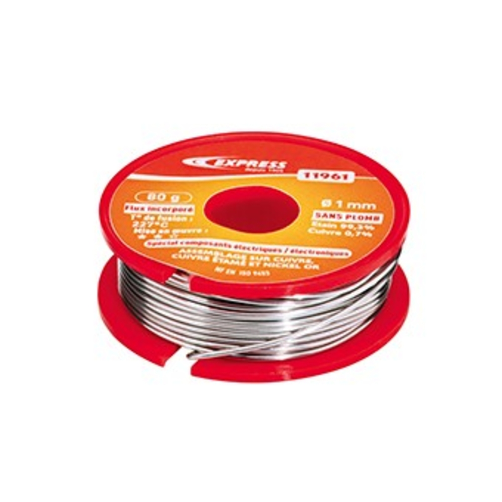 Soudure étain - 99,3 % d’étain - 0,7 % cuivre sans plomb - 80 g - D1 mm GUILBERT EXPRESS - 11961