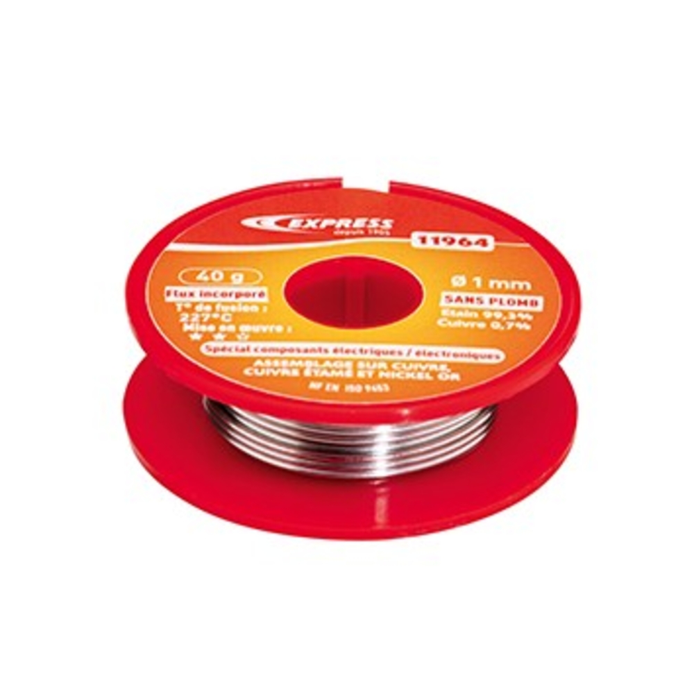 Soudure étain - 99,3 % d’étain - 0,7 % cuivre sans plomb - 40 g - D1 mm GUILBERT EXPRESS - 11964