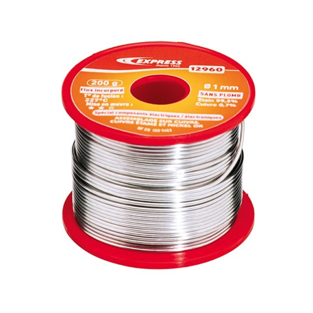 Soudure 99,3 % Etain 0,7 % Cuivre sans plomb 200g D1 mm rouleaux GUILBERT EXPRESS - 12960