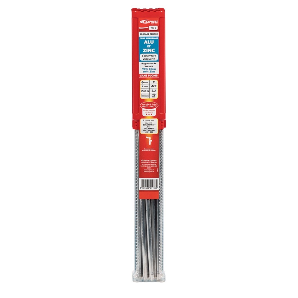 Targettes Sans Plomb, 90% Etain, 10 % Zinc D8, longueur 440mm, Etui 20 pcs GUILBERT EXPRESS - 1936