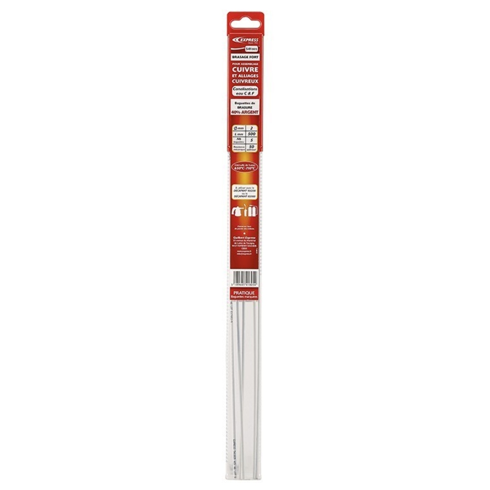 BRASURE 40% AG ENROBEE DE DECAPANT - 5 BAGUETTES Ø2MM LG 500MM - EXPRESS - 541805