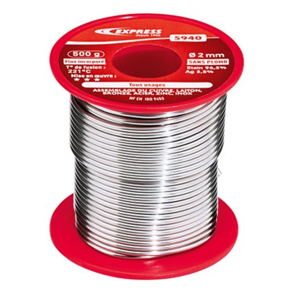 Soudure étain - 96,5 % d’étain - 3,5 % Ag sans plomb - 500 g - D2 mm GUILBERT EXPRESS - 5940