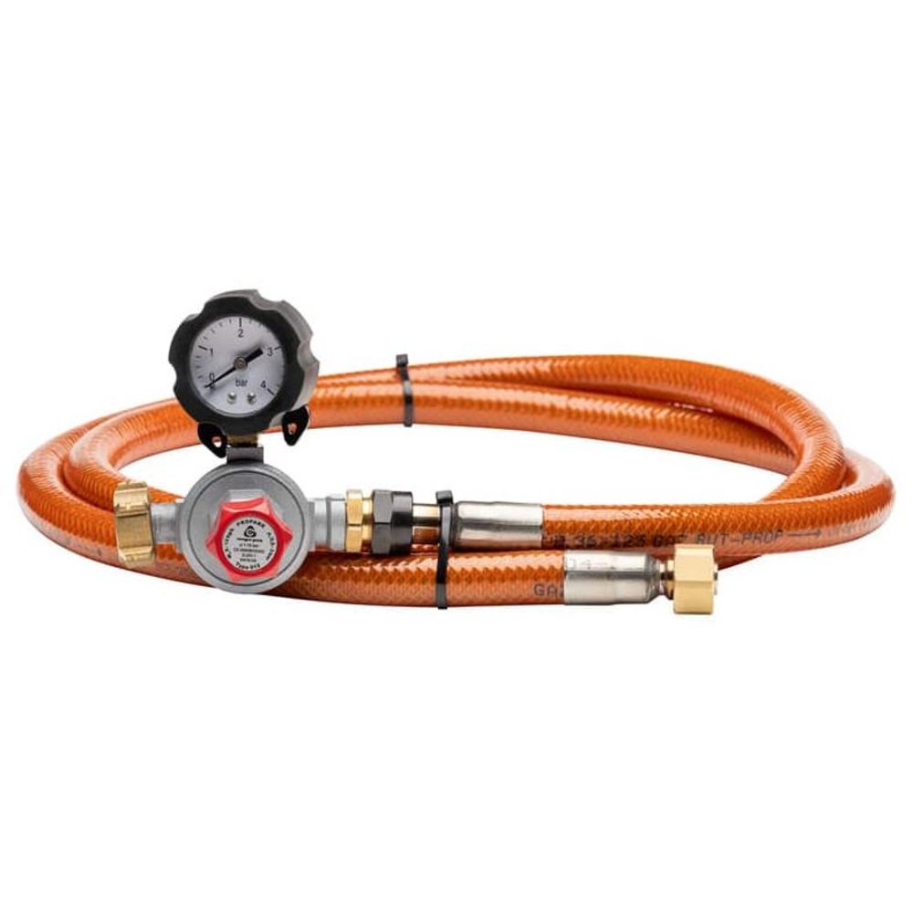 Kit Tuyau de gaz tressé 6,3 mm détendeur manomètre, réglable de 0,5 à 1,5 bar GUILBERT EXPRESS - 629