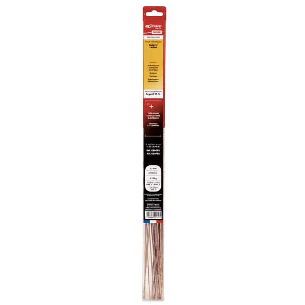 BAGUETTES DE BRASURE 15 % ARGENT – Ø 2 MM – L 500 MM - 0,25 KG - EXPRESS - GE215D