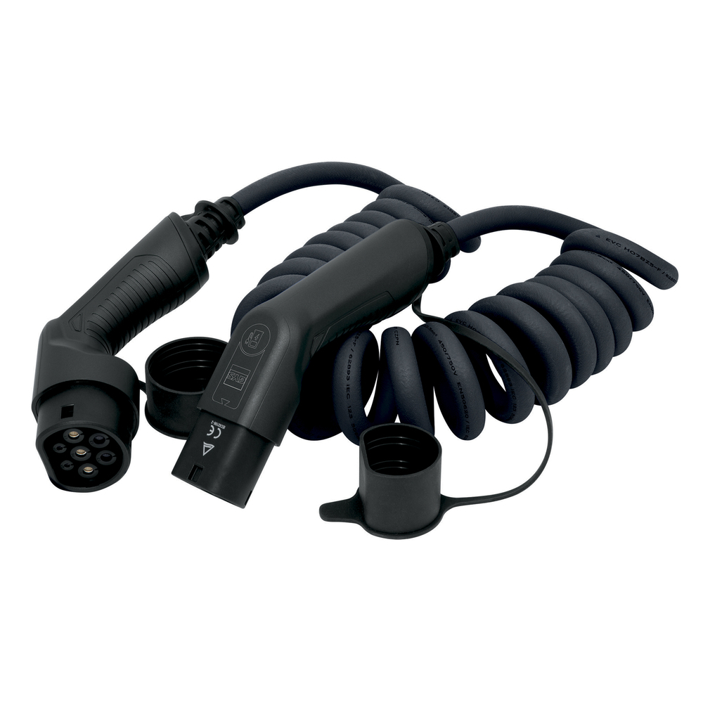 CÂBLE DE CHARGE EV T2/T2 SPIRALE 5m - 32A 1ph 7.2kW - GYS - 028982