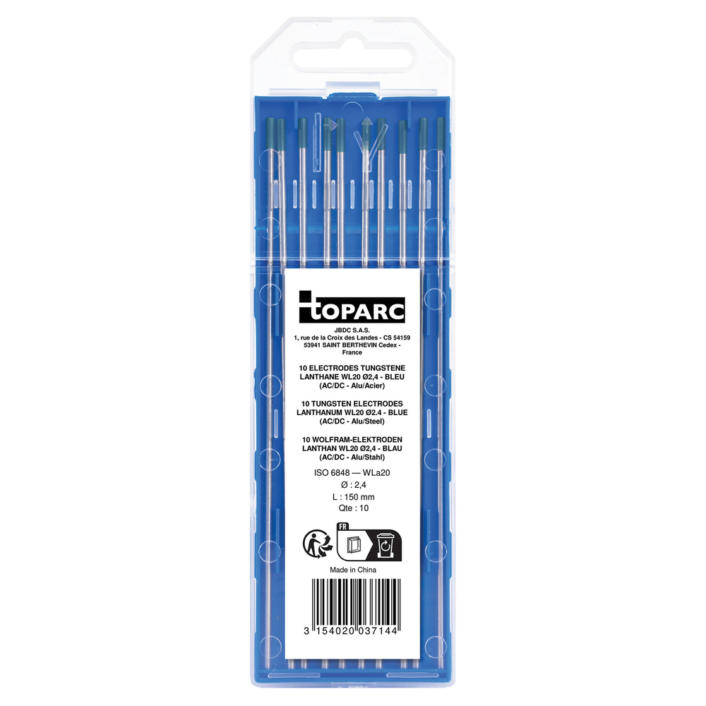 10 ÉLECTRODES TUNGSTENE LANTHANE WL20 Ø2,4 - BLEU - AC/DC - GYS - 037144